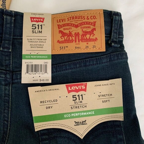 Levi's Boys' 511 Slim Fit Eco Performance Jeans Size 8 Regular 24” x 25” New - Picture 6 of 10
